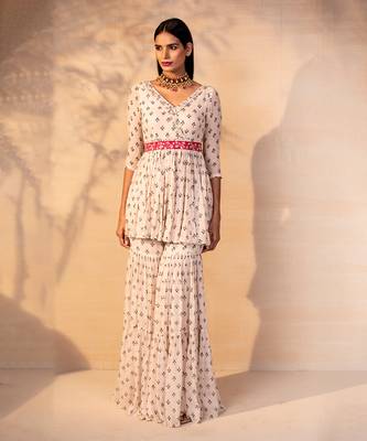 Off white printed and embroidered gharara set 1