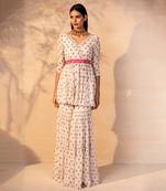 Off white printed and embroidered gharara set