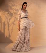 Off white printed and embroidered gharara set