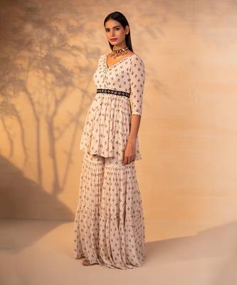 Off white printed and embroidered gharara set 2