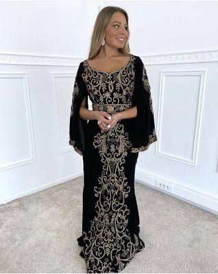 Elegant Black Georgette Kaftan with Gold Zari Embroidery | Modest Daily & Casual Wear 1