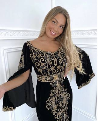 Elegant Black Georgette Kaftan with Gold Zari Embroidery | Modest Daily & Casual Wear 3