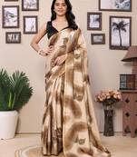 Ready To Wear Cream Silk Saree With woven And Printed Saree With Blouse