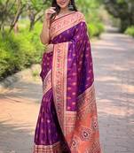 Purple woven paithani silk women's saree with blouse piece