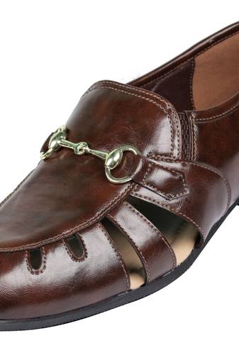 Tanny shoes men's faux leather brown velcro ethnic sandal