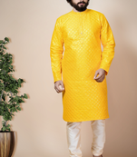 Nfc creation embroidery & sequins work dupion silk kurta and pajama set for men