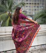 Purple woven pashmina silk women's saree with blouse piece