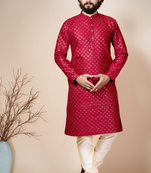 embroidery & sequins work dupion silk kurta and pajama set for men