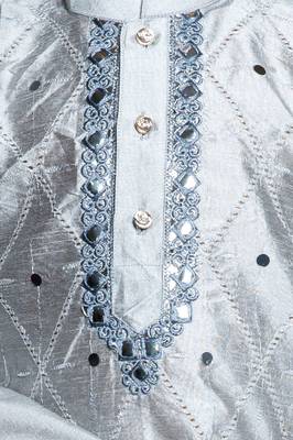 Nfc creation embroidery & mirror work grey dupion silk kurta and patiyala set for boys 6