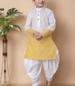 embroidery work yellow cotton kurta and patiyala set for boys