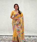 Yellow woven pashmina silk women's saree with blouse piece