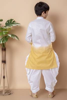 embroidery work yellow cotton kurta and patiyala set for boys 2