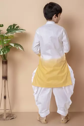 embroidery work yellow cotton kurta and patiyala set for boys