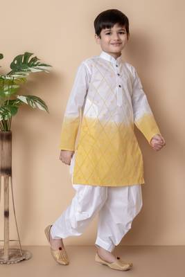 embroidery work yellow cotton kurta and patiyala set for boys 4