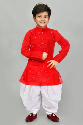 Red cotton boys kurta pyjama 1