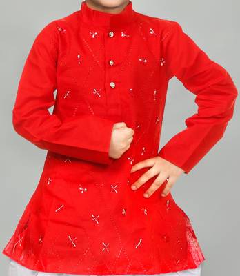 Red cotton boys kurta pyjama 3