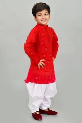 Red cotton boys kurta pyjama 4