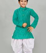 Green cotton boys kurta pyjama