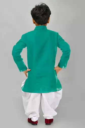 Green cotton boys kurta pyjama