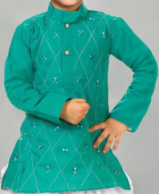 Green cotton boys kurta pyjama 3
