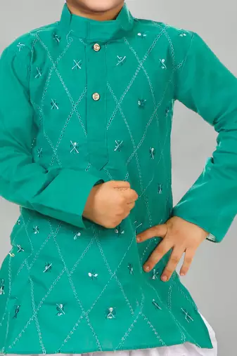 Green cotton boys kurta pyjama