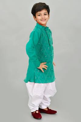 Green cotton boys kurta pyjama 4