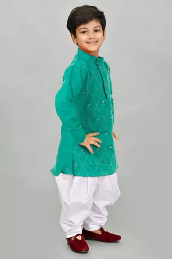 Green cotton boys kurta pyjama