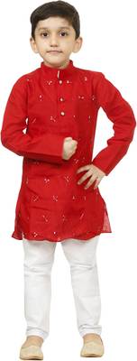 Red cotton boys kurta pyjama 2
