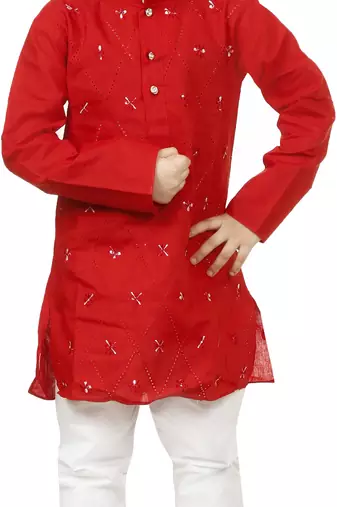 Red cotton boys kurta pyjama