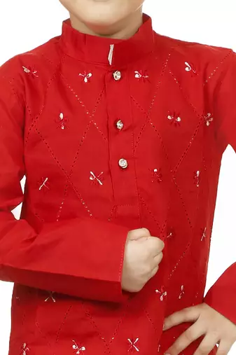 Red cotton boys kurta pyjama