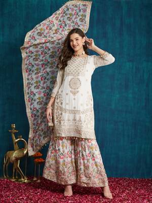 white georgette sharara set with zari sequence work 1