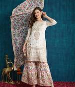 Rajgranth women's faux georgette fabric zari sequence embroidery work kurtaset with dupatta