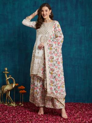 white georgette sharara set with zari sequence work 2