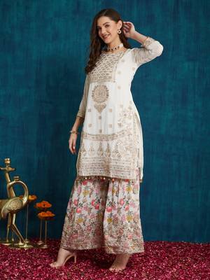 white georgette sharara set with zari sequence work 3