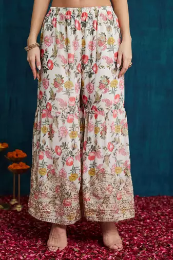 white georgette sharara set with zari sequence work