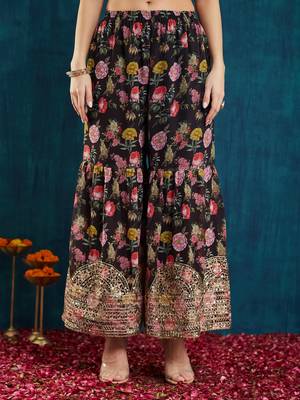 women's faux georgette fabric zari sequin embroidery work Kurta and Palazzo with dupatta 4