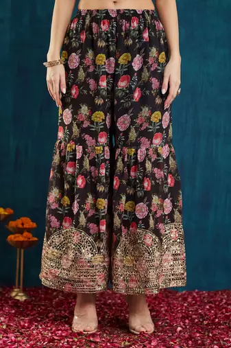 women's faux georgette fabric zari sequin embroidery work Kurta and Palazzo with dupatta