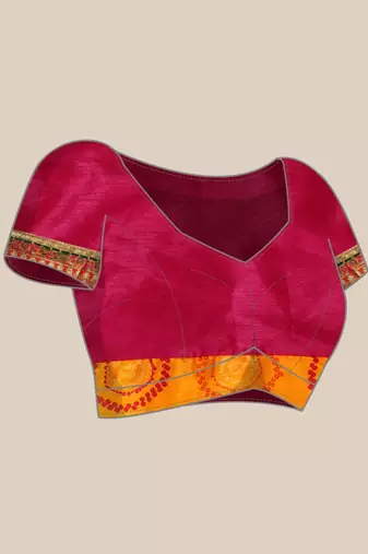 Pink bandhani print silk saree  with lace border and unstitched blouse piece