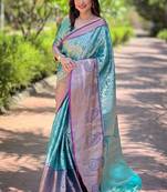 Sky blue zari woven tissue silk women's saree with blouse piece