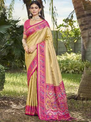 Sangam prints beige silk woven work festival saree 1