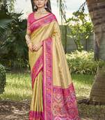 Sangam prints beige silk woven work festival saree