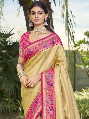 Sangam prints beige silk woven work festival saree 2