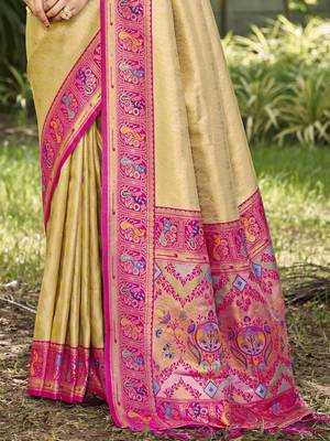 Sangam prints beige silk woven work festival saree 3