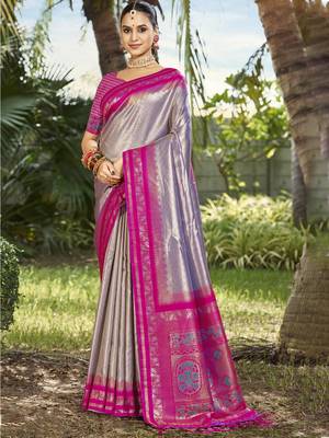 Sangam prints grey silk woven work festival saree 1
