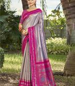 Sangam prints grey silk woven work festival saree