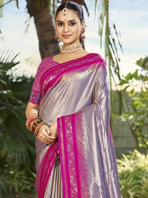 Sangam prints grey silk woven work festival saree 2