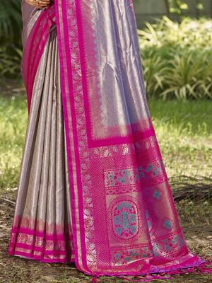 Sangam prints grey silk woven work festival saree 3