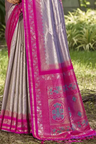 Sangam prints grey silk woven work festival saree
