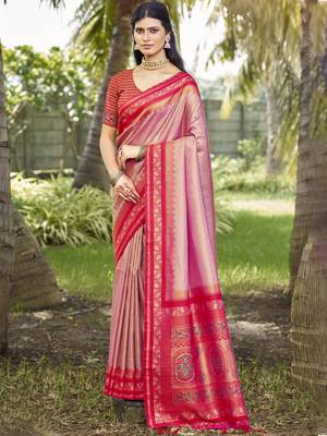 Sangam prints pink silk woven work festival saree 1