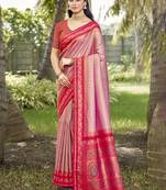 Sangam prints pink silk woven work festival saree